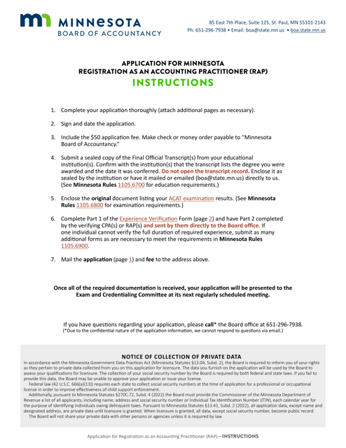 Application for Minnesota Registered Accounting Practitioner (Rap) Registration - Minnesota
