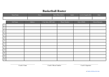 Document preview: Basketball Roster Template