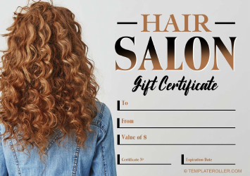 Document preview: Hair Salon Gift Certificate - Curly Hair