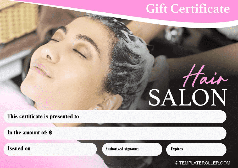 Hair Salon Gift Certificate featuring a head washing service