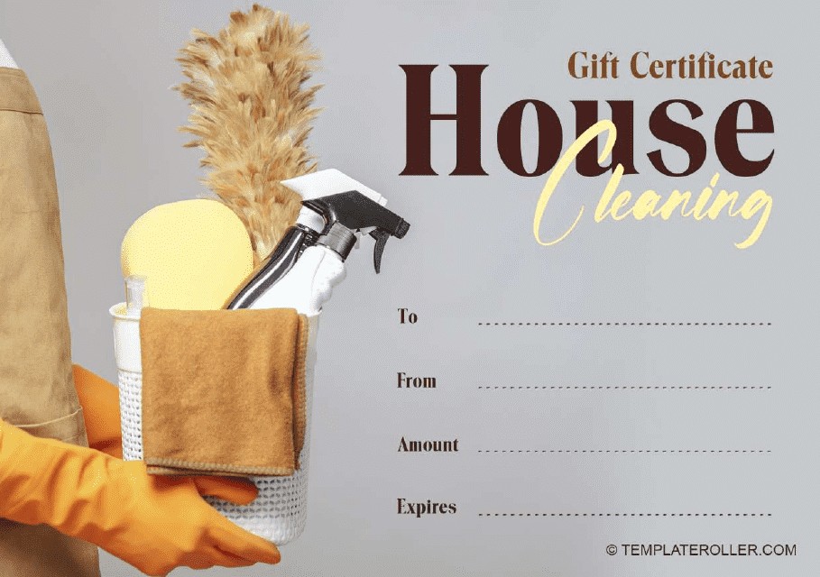 House Cleaning Gift Certificate Grey Download Printable PDF