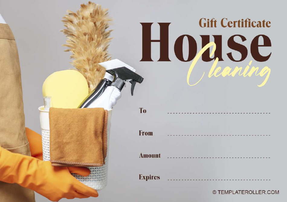 House Cleaning Gift Certificate - Grey Download Printable PDF