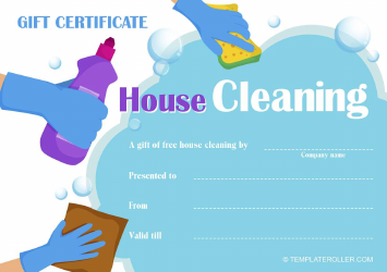 Document preview: House Cleaning Gift Certificate - Blue