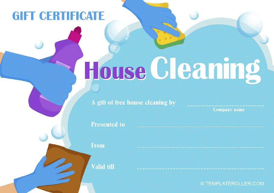 House Cleaning Gift Certificate - Blue