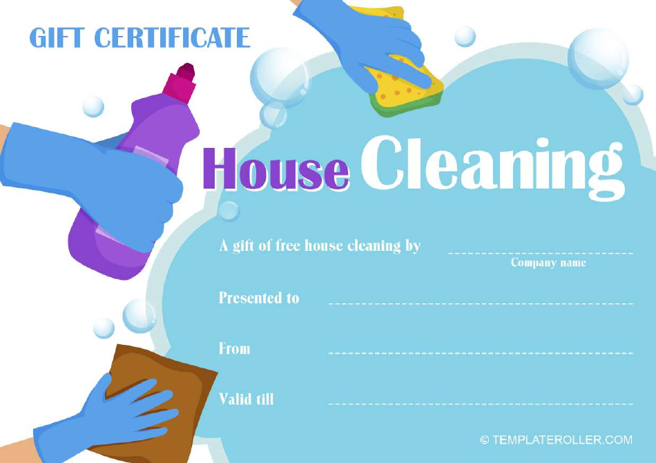 House Cleaning Gift Certificate Blue Download Printable PDF