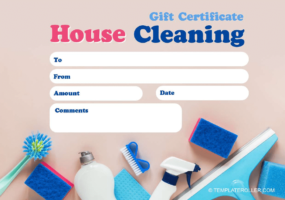 House Cleaning Gift Certificate Beige Download Printable PDF