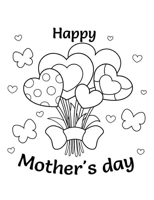 Mother's Day Coloring Page - Hearts and Butterflies