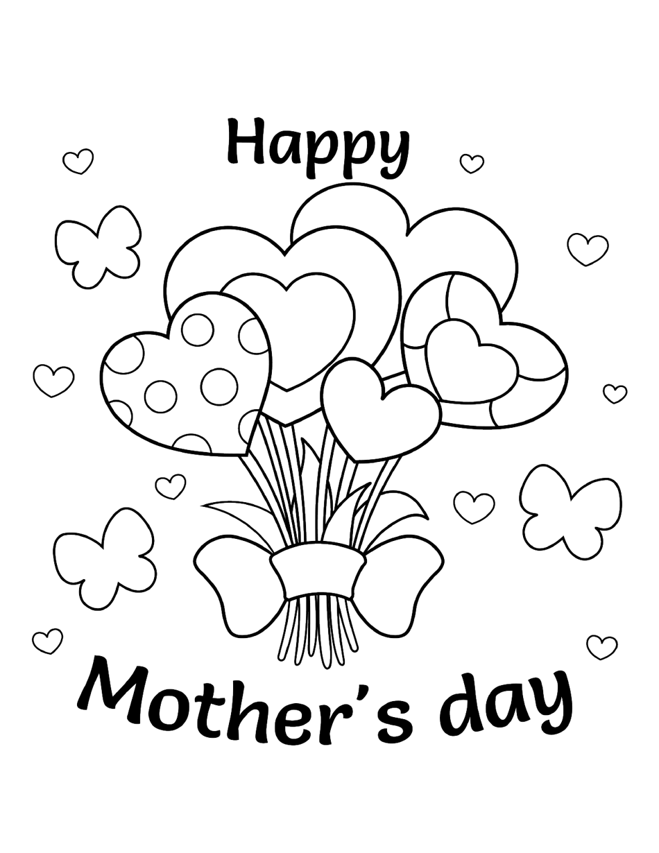 Mother's Day Coloring Page - Hearts and Butterflies Download Printable ...