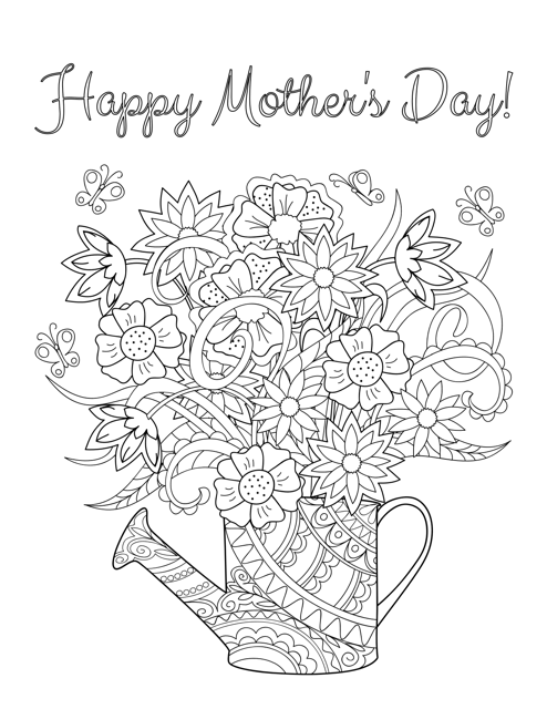 Mother's Day Coloring Page with Bouquet