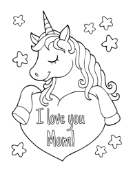 Document preview: Mother's Day Coloring Page - Unicorn