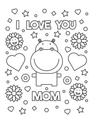 Document preview: Mother's Day Coloring Page - Lovely Hippo
