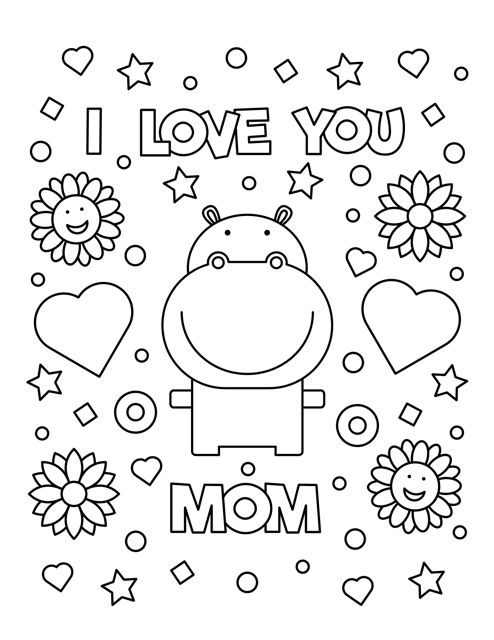 Mother's Day Coloring Page - Lovely Hippo