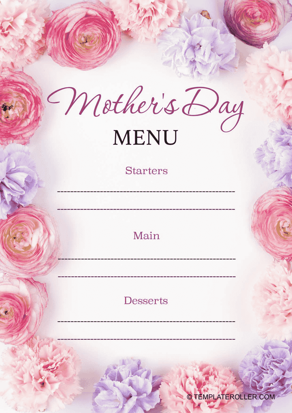 Mother's Day Menu Template Download Printable PDF Templateroller