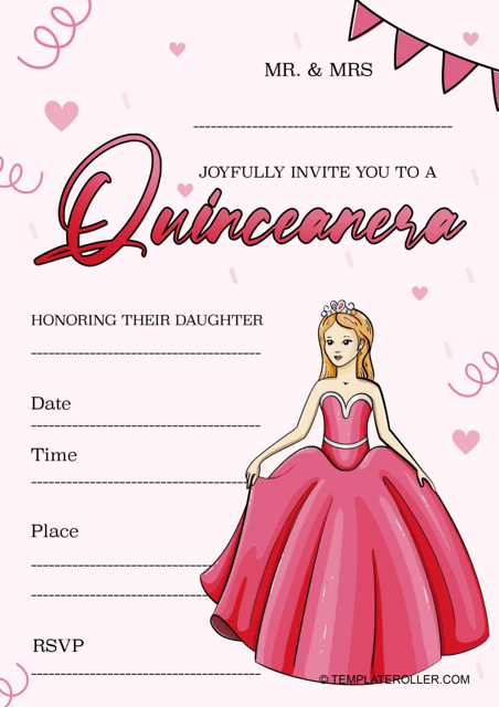Quinceanera Invitation Template - Princess