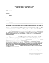 Document preview: Temporary Restraining Order Cash Bond Form - Colorado