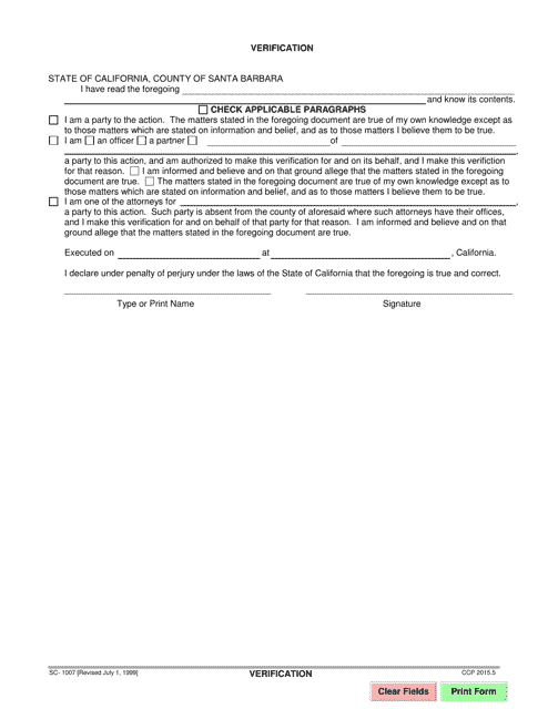 Form SC-1007 Verification - Santa Barbara County, California