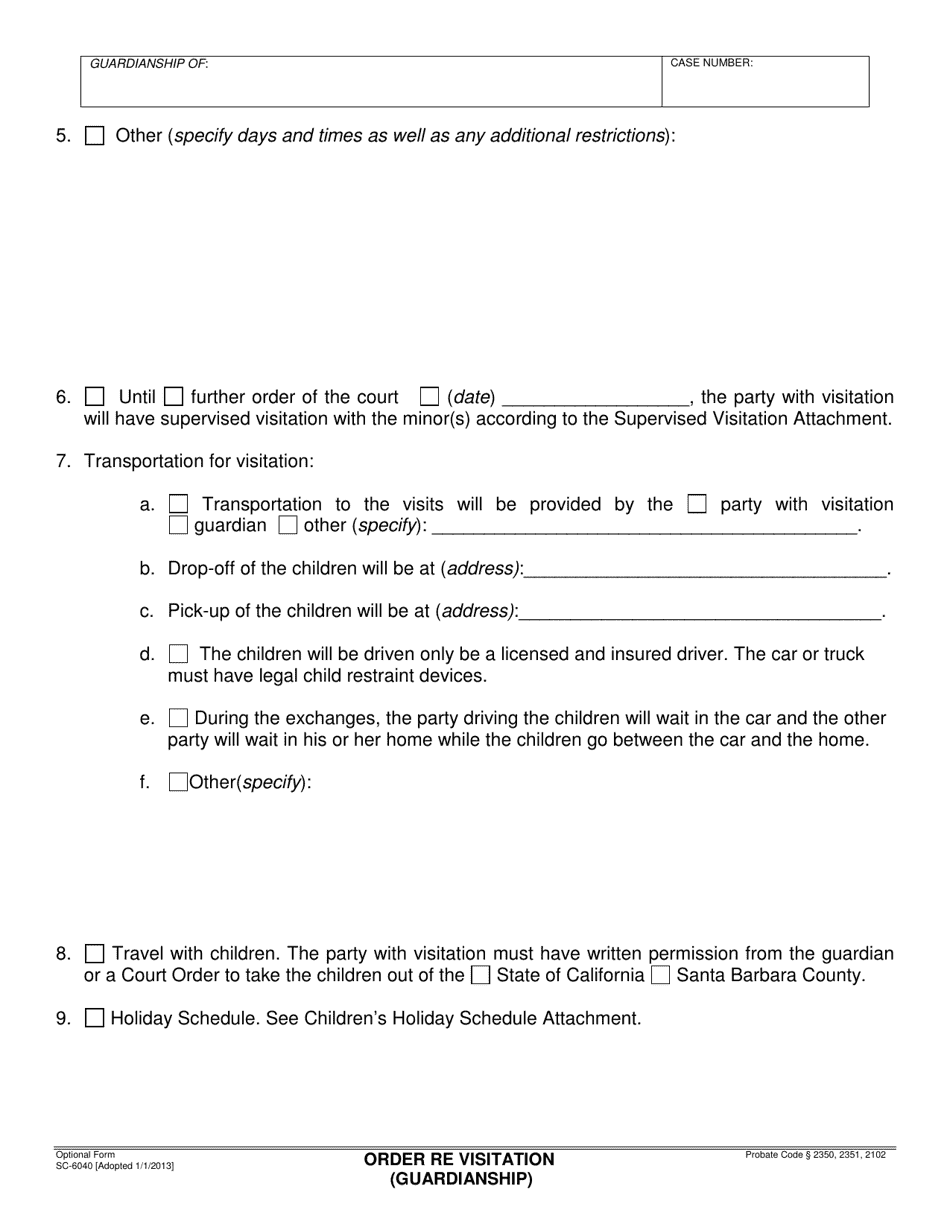 Form SC-6040 Attorney or Party Without Attorney (Name and Address) - Santa Barbara County, California, Page 5