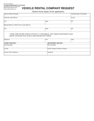 Document preview: Form DR2225 Vehicle Rental Company Request - Colorado