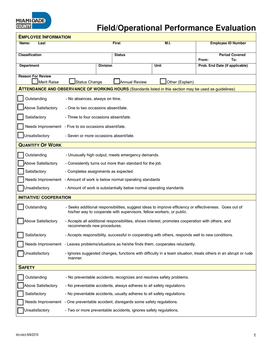 Field / Operational Performance Evaluation - Miami-Dade County, Florida, Page 1