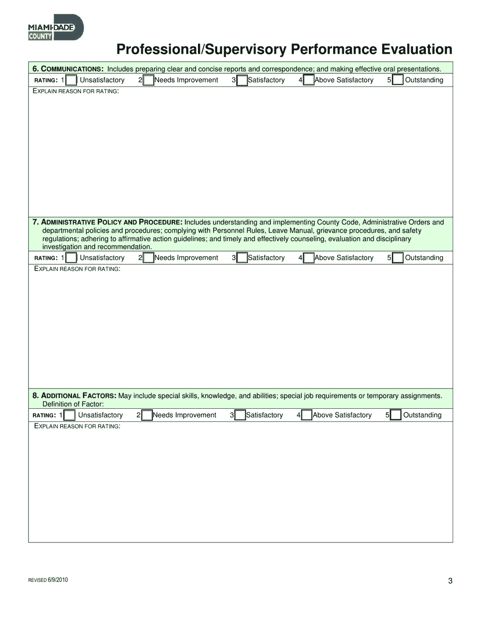 Professional / Supervisory Performance Evaluation - Miami-Dade County, Florida, Page 3