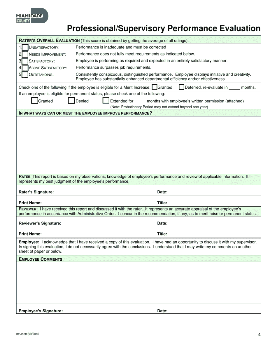 Professional / Supervisory Performance Evaluation - Miami-Dade County, Florida, Page 4