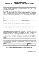 Document preview: Human Resources Reasonable Accommodation Request Form for Miami-Dade County Government Job Applicants - Miami-Dade County, Florida