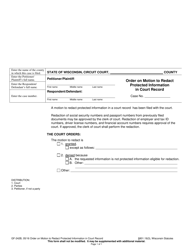 Document preview: Form GF-242B Order on Motion to Redact Protected Information in Court Record - Wisconsin