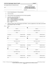 Document preview: Form PR-1846 Waiver and Consent (Formal Administration) - Wisconsin