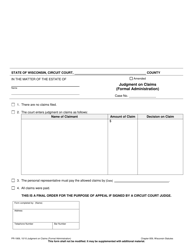 Document preview: Form PR-1909 Judgment on Claims (Formal Administration) - Wisconsin