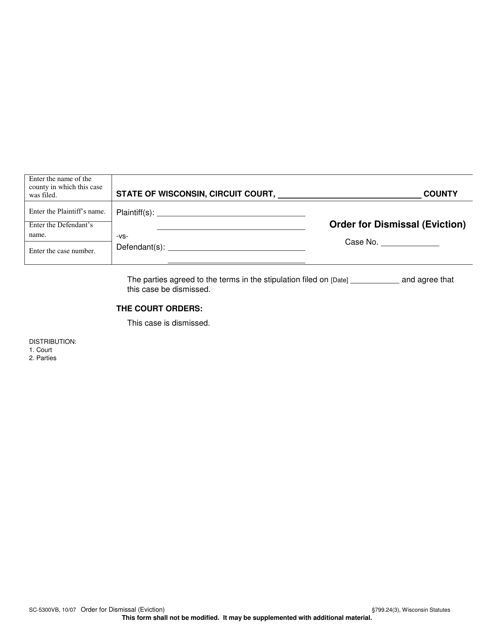 Form SC-5300VB Order for Dismissal (Eviction) - Wisconsin