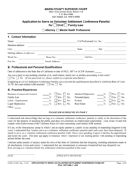 Document preview: Form CV055 (FL055) Application to Serve as Volunteer Settlement Conference Panelist Civil or Family Law - County of Marin, California