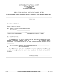 Document preview: Form CV026 Body Attachment and Warrant of Arrest Letter - County of Marin, California