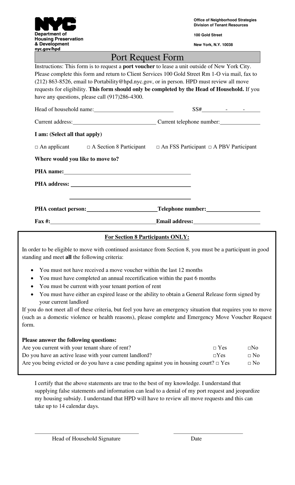 New York City Port Request Form Fill Out, Sign Online and Download