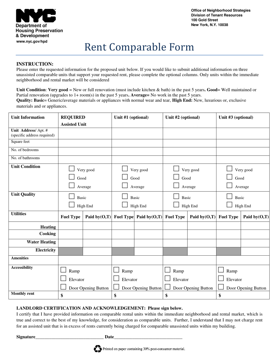 Rent Comparable Form - New York City, Page 1