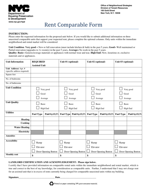 Rent Comparable Form - New York City