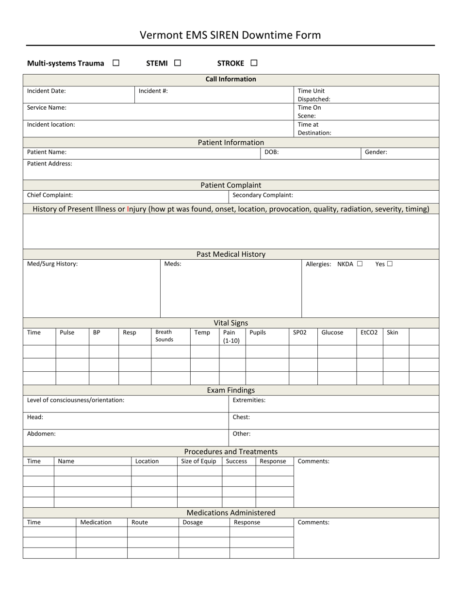 Vermont Vermont EMS Siren Downtime Form - Fill Out, Sign Online and ...