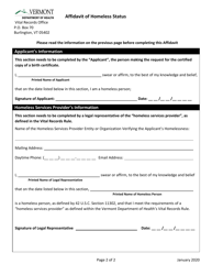 Affidavit of Homeless Status - Vermont, Page 2