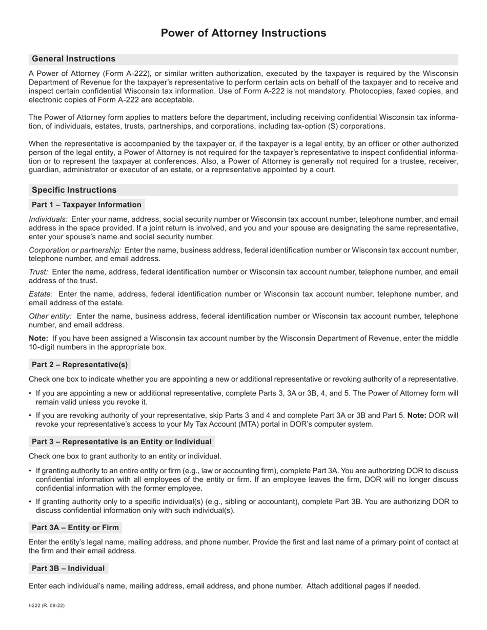 Download Instructions for Form A-222 Power of Attorney PDF 2019 — 2024 ...