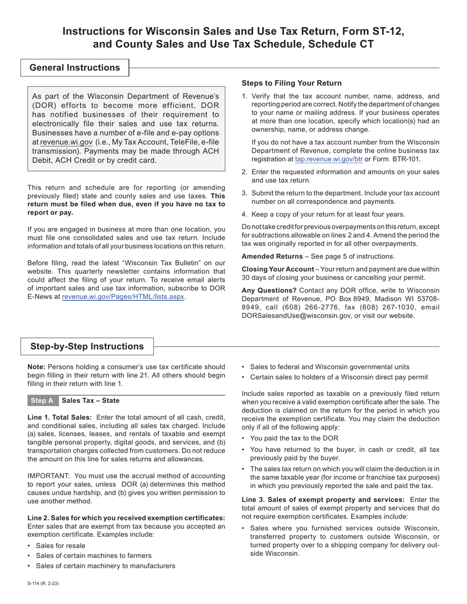 Instructions for Form ST-12 Schedule CT - Wisconsin, Page 1