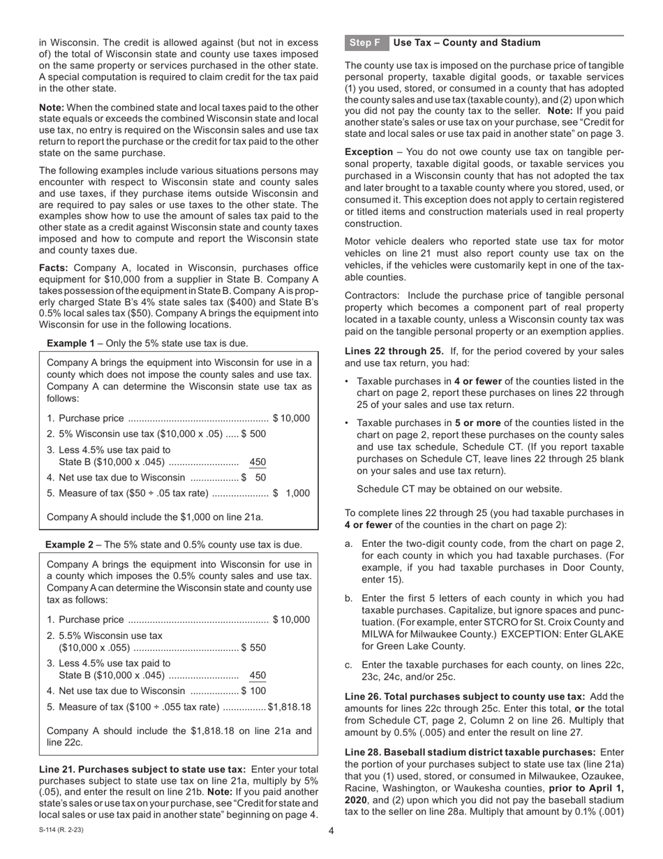 Instructions for Form ST-12 Schedule CT - Wisconsin, Page 4