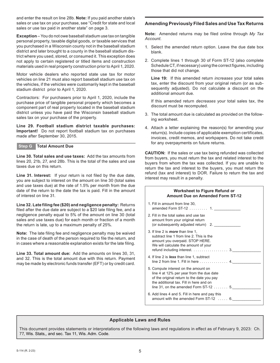 Instructions for Form ST-12 Schedule CT - Wisconsin, Page 5