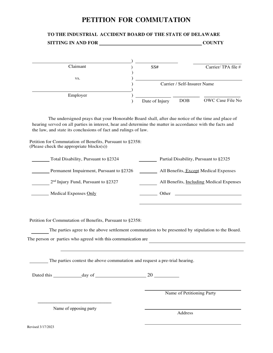 Application For Commutation Form.pdf Delaware Petition for Commutation Download Fillable PDF | Templateroller