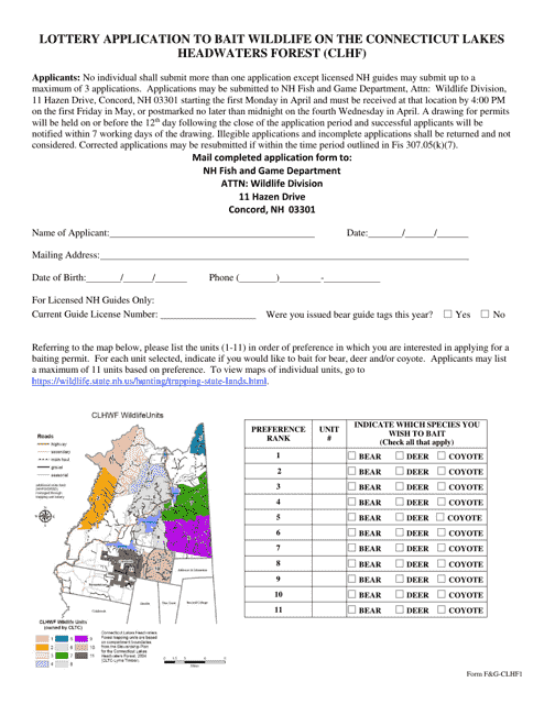 Form F&G-CLHF1 Lottery Application to Bait Wildlife on the Connecticut Lakes Headwaters Forest (Clhf) - New Hampshire