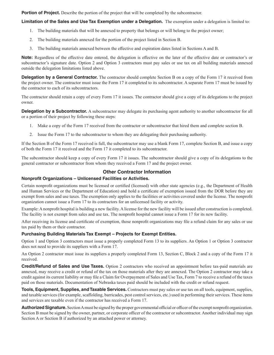 Form 17 Purchasing Agent Appointment and Delegation of Authority for Sales and Use Tax - Nebraska, Page 3