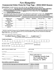 Document preview: Commercial Order Form for Trap Tags - New Hampshire, 2024
