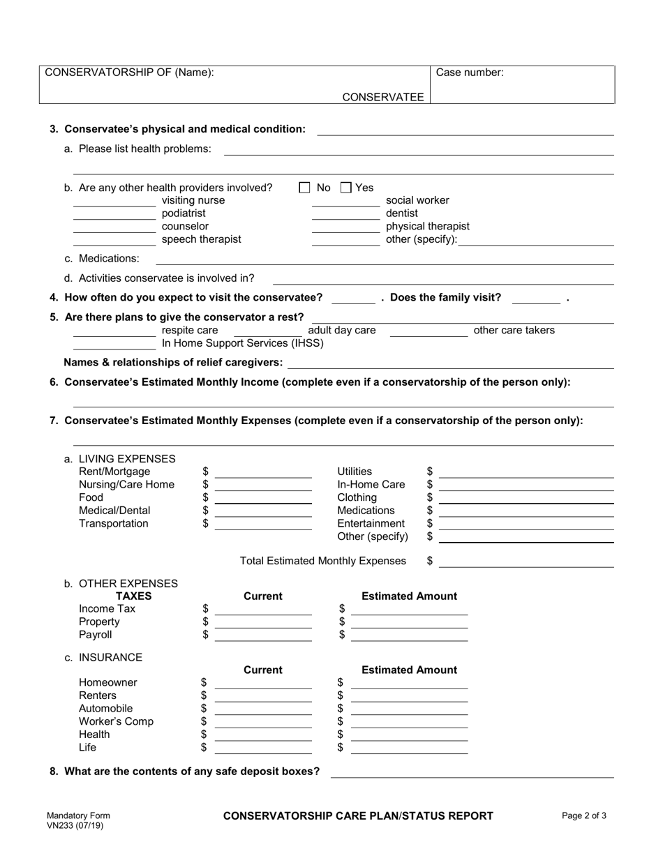 Form VN233 - Fill Out, Sign Online and Download Fillable PDF, County of ...