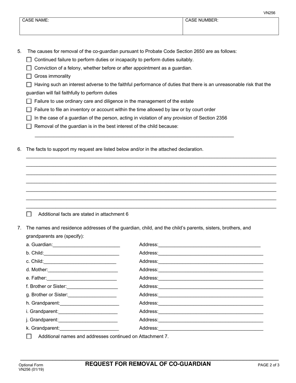 Form VN256 Request for Removal of Co-guardian - County of Ventura, California, Page 2