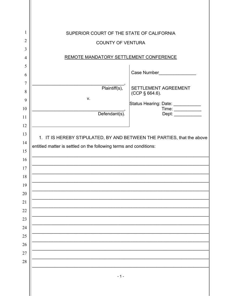 County of Ventura, California Remote Mandatory Settlement Conference