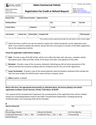 Document preview: Form ITD3072 Registration Fee Credit or Refund Request - Idaho