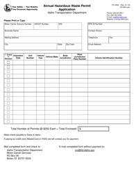 Document preview: Form ITD4845 Annual Hazardous Waste Permit Application - Idaho